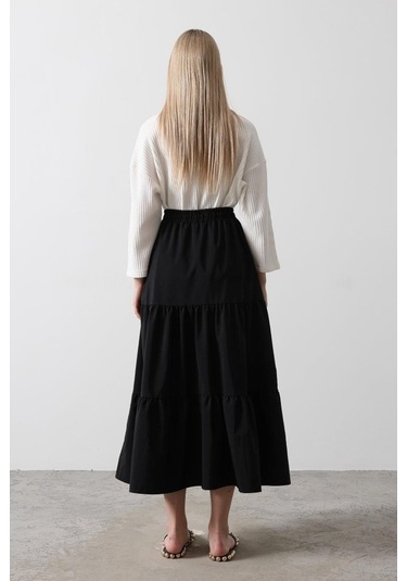 Pamuklu Beli Lastikli Etek - Siyah Siyah