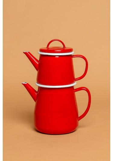 La Vita Rossa Vintage Emaye Kırmızı Çaydanlık Seti Ebutay Kırmızı