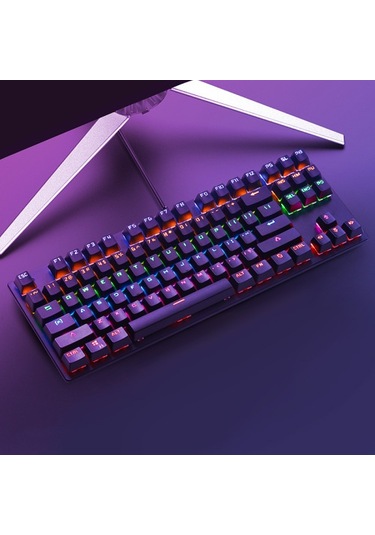 87 Tuşlu Mekanik Klavye Kablolu Klavye Rgb Arkadan Aydınlatmalı Klavye Mavi Anahtar/ 26 Tuşlu Rollover/ Multimedya Kombinasyon Tuşları Siyah