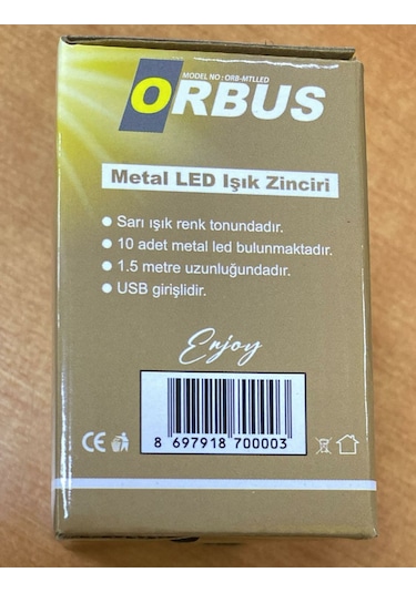 Orbus 10 'lu Metal Top Led 1,5mt Sarı Işık Usb'li Yılbaşı Süsü