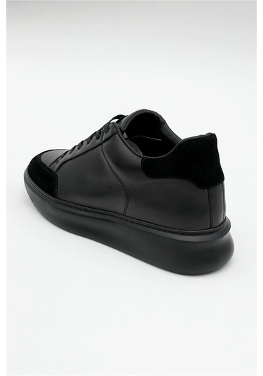 Man Erkek Hakiki Deri 7 Cm Boy Uzatan Siyah Spor Ayakkabı Siyah