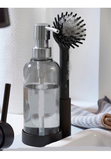 Büro Ev Ofis Banyo Mutfak Düzeni İçin Silikon Fırçalı Standlı Sıvı Deterjan Sabunluk Seti Diğer