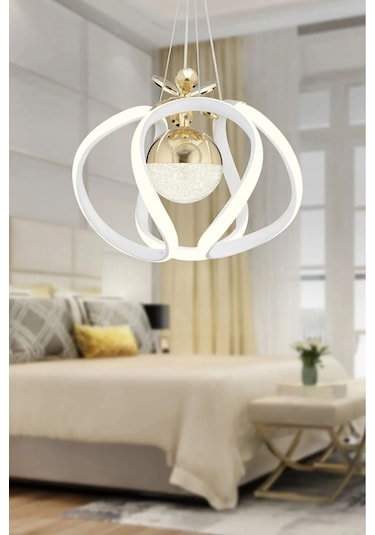 Ey-El Tasarım A++ Plus Ahtapot Beyaz Gold Led Avize Sarkıt Toplu Beyaz