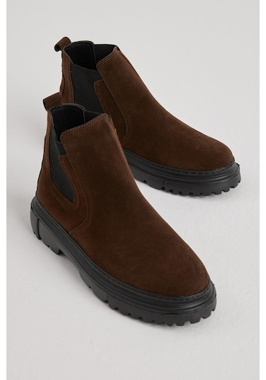 Kalın Faylon Hafif Taban Yanları Lastikli Erkek Kahve Chelsea Bot Tberk205 Kahve