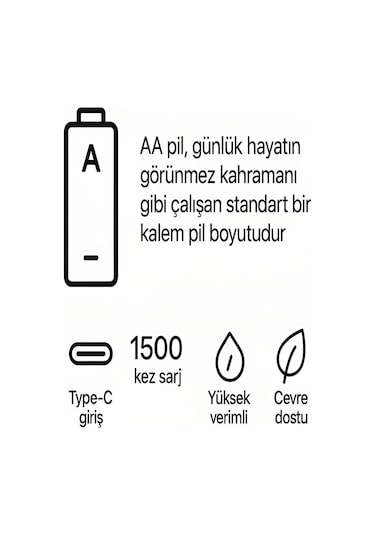 Type-c Şarjlı 2800mwh 1.5v Şarj Edilebilir 2'li Aa5 Kalın Pil - Lityum Iyon Batarya