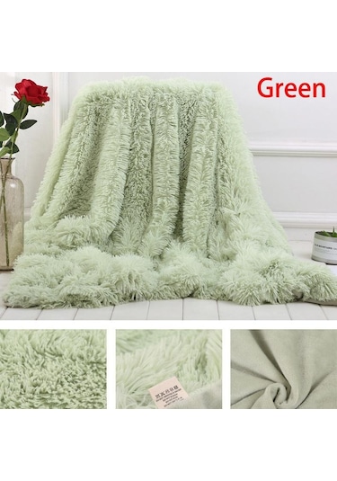 Yumuşak Taklit Kürk Mercan Polar Battaniye Kış Sıcak Bulanık Tüylü Kabarık Battaniye Kapak Lüks Peluş Bulanık Yatak Örtüsü Battaniye Yatak Yeşil