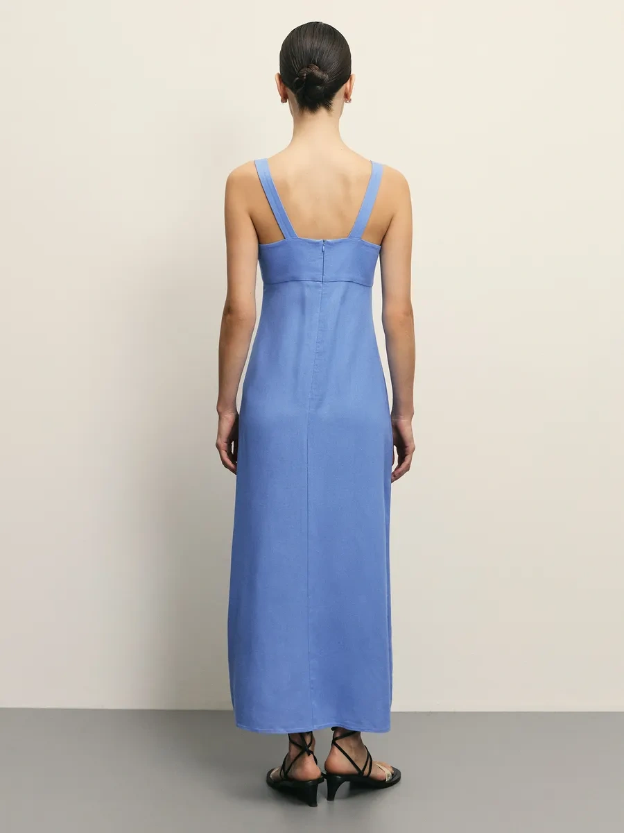 Zarına Uzun Keten Elbise, Kare Yaka 354677895 Beyaz