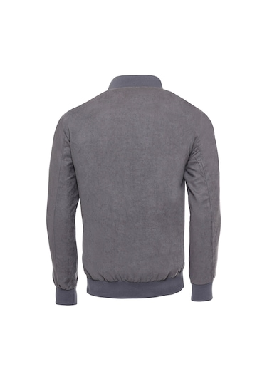 Gri Cepli Süet Bomber Mont - Wessi Siyah