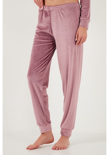 Lela Regular Fit Yumuşak Dokulu Kadife Bayan Pijama Takımı 6094200W4 Pudra