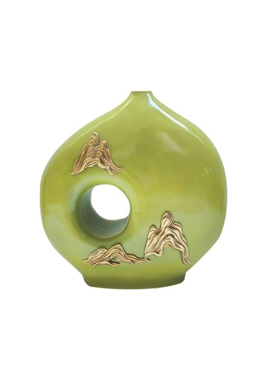 Lucky Art Gold Dalgalı Yeşil Vazo 27x11x28 Cm