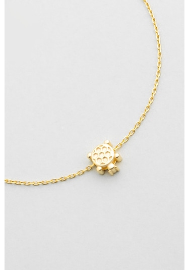 Mini Kaplumbağa 18 Ayar Sarı Altın Kaplama 19 Cm Gümüş Bileklik Sarı