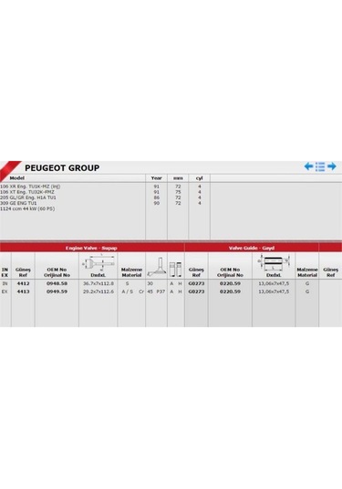 Takım Subap 106 306 8v 44124413-094858-094859