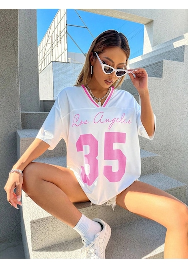 Snapbuy Los Angeles No.35 Kadın Basketbol Forması Yazlık V Yaka Spor T-shirt Altın