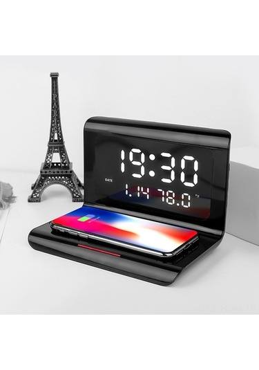 Supermarket1 3 Lü Akıllı Saat: Alarm, Termometre & Kablosuz Şarj - Siyah