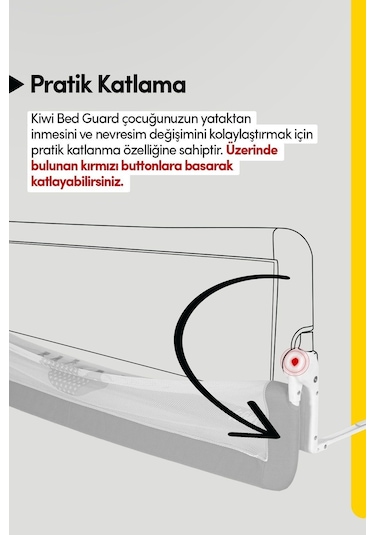 Kiwi Çocuk Yatak Koruyucu Bariyeri Ve Yatak Korkuluğu, Ekstra Dolgulu Kumaş Bed Guard 150x65