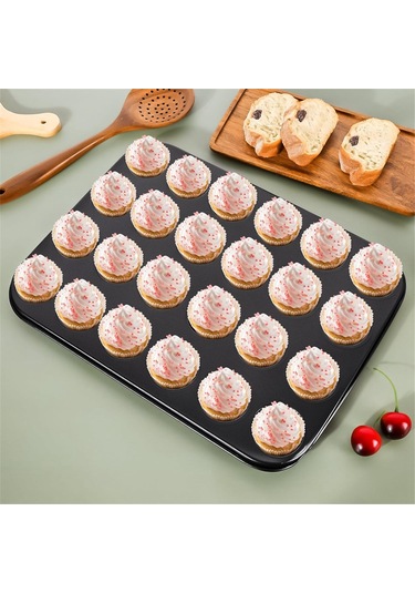 Xurunkeji 2'li Premium Yapışmaz Fırın Kabı 24 Bardaklık Mini Muffin Kalıbı, Bulaşık Makinesinde Yıkanabilir Siyah