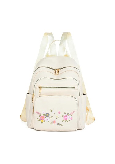 Lixiaqu01 Beige Moda Naylon Sırt Çantası Kadınlar Için Nakış Beyaz