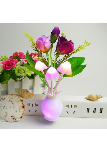 Pembe F&p Renkli Van Tabanı Güzel Gül Mantar Işık Sensörü 4 Led Gece Lambası Ev Dekor Eu Plug Pembe