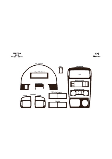 Mazda 626 Konsol-torpido Kaplama 1997-2004 11 Parça-koyu Meşe Seçenekler