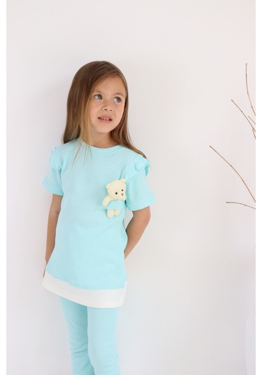 Kız Çocuk Ayıcık Oyuncaklı Kaprili Yazlık Basic Takım 2-5 Yaş 001