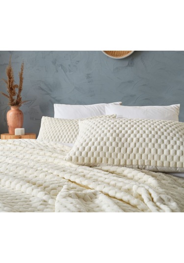 Doqu Petek Battaniye Seti Çift Kişilik Krem Diğer