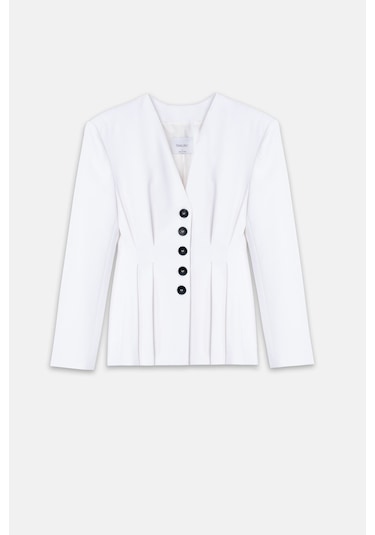 Thalure Kadın Beyaz Yakasız Drapeli Blazer