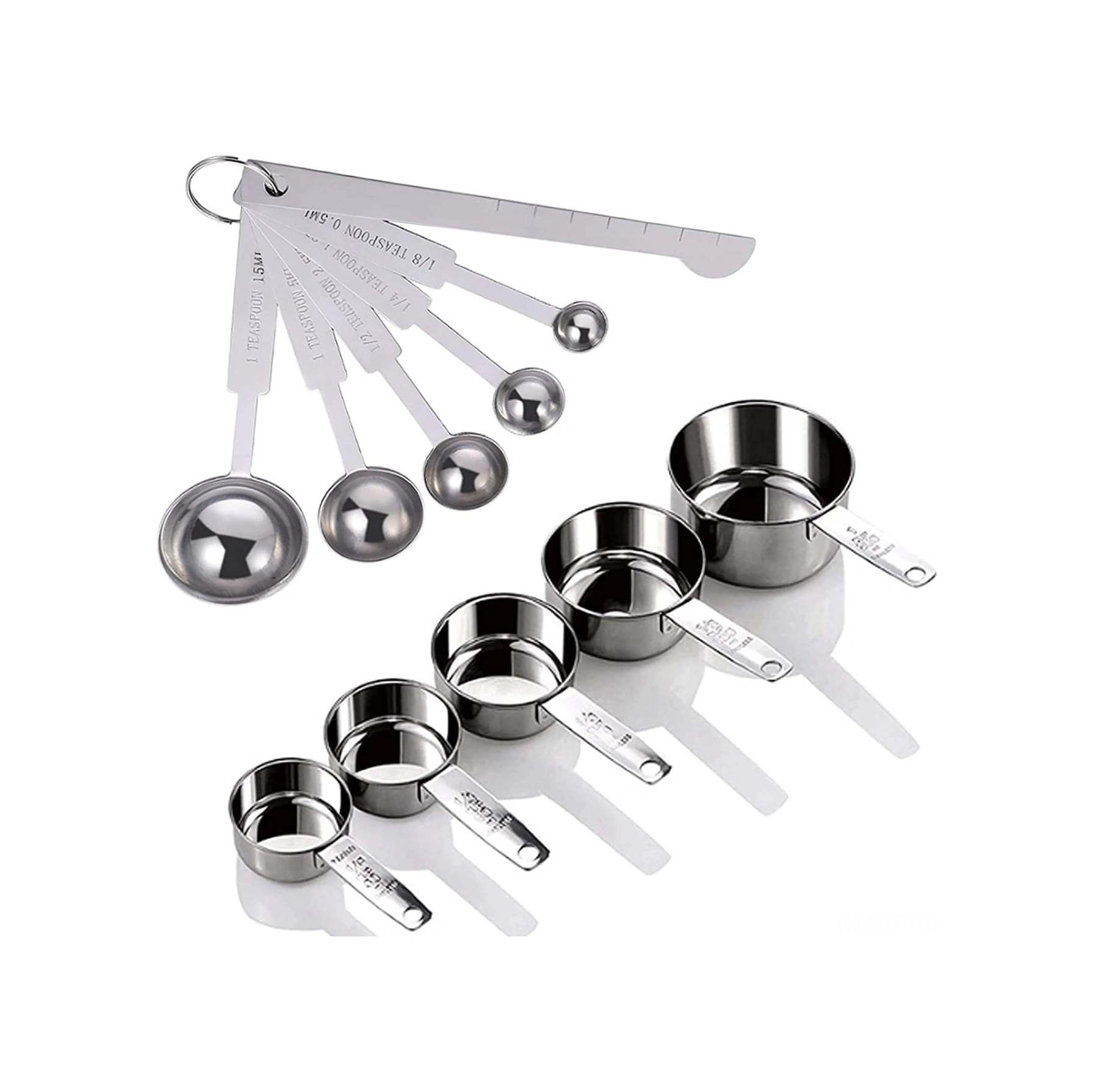 Xiyyadms 11 Parça Paslanmaz Çelik Ölçüm Seti: 5 Ölçü Kase 30-250ml + 5 Kaşık 0.5-15ml + Düzleştirici Aracı Gümüş Gümüş