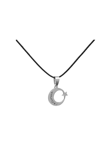 Ayyıldız Tasarım Kişiye Özel İsim Yazılı Siyah İp Zincirli Çelik Erkek Kolye Siyah