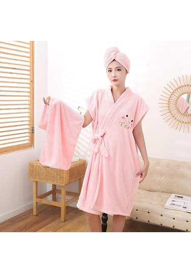 3 Parçalı Banyo Havlusu Seti Kuru Saç Kap Havlu Ananas Bornoz Seyahat  Banyo Havlusu Kalınlaşmış Mercan Kadife Kadın Bornoz Mor