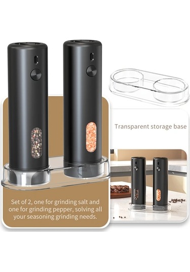 Honeybeeshop Şarj Edilebilir Elektrikli Biber Değirmeni 110ml Kapaklı Otomatik Biberlik Yeşil 2 Adet Değirmen Depolama Tabanı Beyaz Led Işık Tek Elle Kullanım Yeşil - 2 Adet Değirmen+depolama Tabanı