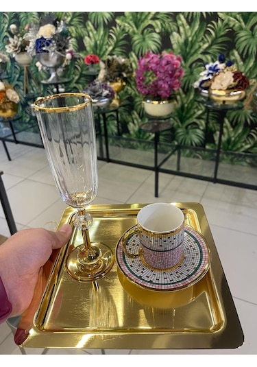 Paşabahçe Gerçek Yaldızlı 6'lı Amore Kahve Yanı Su Bardağı