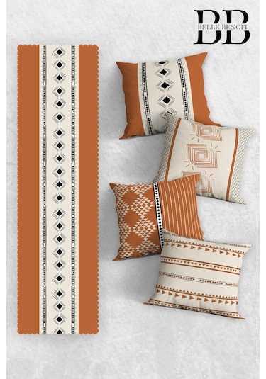 Belle Benoit Baskılı Runner & Koltuk Kırlent Kılıfı Set Desen36