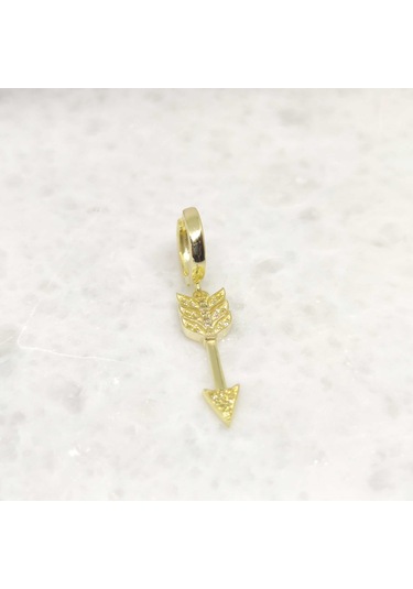 Ok Tek Gümüş Halka Küpe - Altın Sarı Beyaz