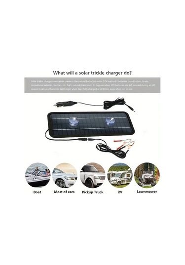 Pazly Yüksek Kaliteli Siyah Monokristalin Güneş Paneli Şarjı - 18v/12v Araba Sigara Çakmağı Adaptörü, Pil Şarjı Timsah Klips Kablosu