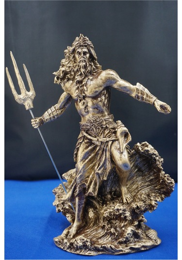 Mitolojik Tasarım Poseidon - Ev Ofis Dekoratif Hediyelik Aksesuar 26 Cm Altın