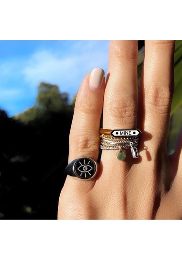 Küçük Parmak Yüzük Signed Ring Nazar Gözü İfadeli -10383-g-w Gold