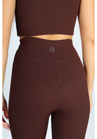 Soft&Basic Kadın Kaşkorse Raporlu Toparlayıcı İspanyol Paça Kahverengi Tayt Pantalon Kahverengi