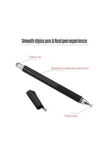 Vkemall Metal Kapasitif Kalemler Seti 2 Adet - Nano Konduktif Fiber Uç + Sünger Disk, Fırça Ucu, Kalem Klipsi, Siyah/gümüş Renk Seçeneği 2 Adet Değiştirme Ucu