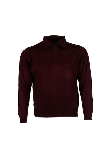 Erkek Bordo Kazak Polo Yaka Yünlü Klasik Normal Kesim Rar00653