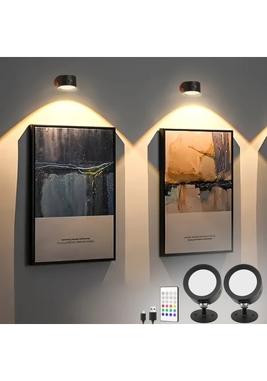 Willowhaven Black- 2 Adet Duvar Lambası, 360 Dönebilir Kablosuz Led, Uzaktan Kumandalı Rgb+2 Renk, Zamanlayıcı, Dimlenebilir, Usb Şarjlı, Dekoratif Aydınlatma
