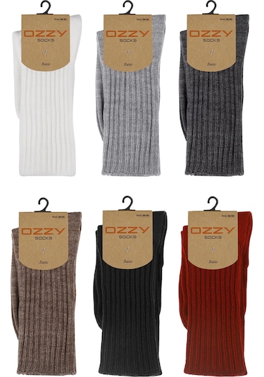 Ozzy Socks Soft Touch Kışlık Yünlü Kadın Uyku Çorabı 6'lı Çok Renkli