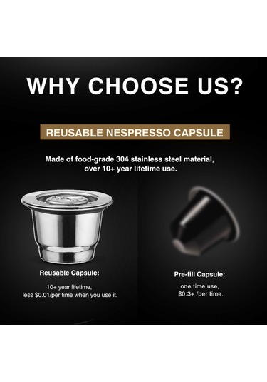 Jeemson 304 Paslanmaz Çelik Yeniden Kullanılabilir Kahve Kapsülü, Nespresso U/citiz/pixie Uyumlu, Hassas Filtre Ağı, Metal Daraltma Tasarımı Diğer