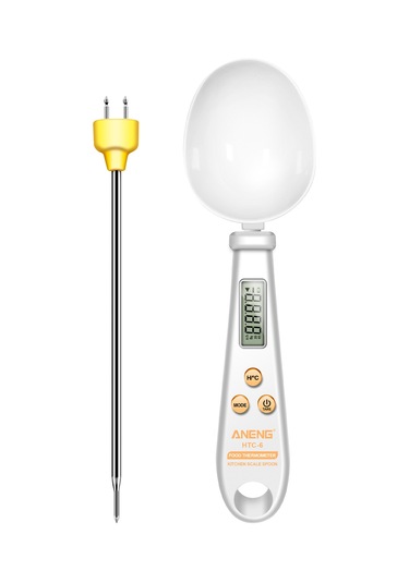 Yifomall Aneng Htc-6 Dijital Ölçüm Kaşığı Ve Mutfak Termometresi, 3 Birim G/oz/lb Ve Sıcaklık / Ölçümü, Beyaz, Cr2032 Pil İle Pil Dahil