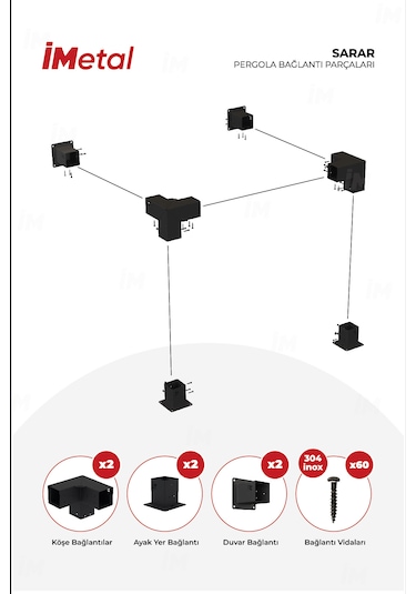 Sarar Duvardan Tek Bölümlü Pergola Bağlantı Seti Ahşaplar İçin