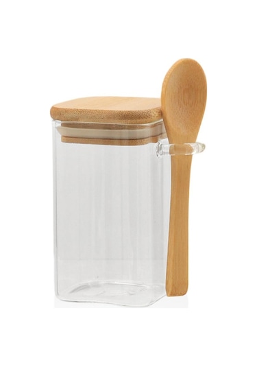 The Mia Bambu Kaşıklı Cam Saklama Kabı Kare 250 CC