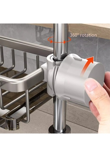 Xurunkeji Süngerlik Musluk Üstü Mutfak Lavabo Düzenleyici, Uzay Alüminyum Çıkarılabilir Askılı Musluk Gider Rafı Kancalı Gümüş Gümüş