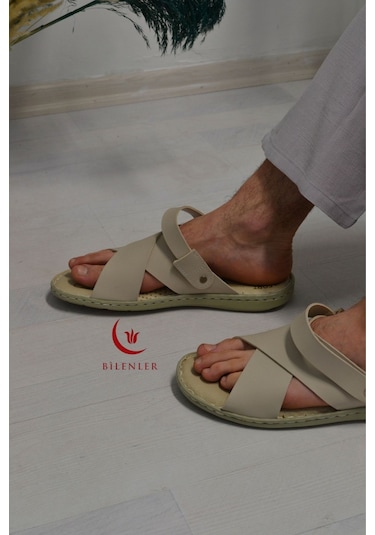 Erkek Çapraz Model Yumuşak Taban Sandalet&terlik Hac, Umre Ve Günlük Kullanıma Uygun Bej