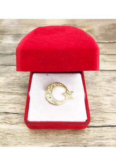 Taş İşlemeli Ay-yıldız Rozeti Gold Altın
