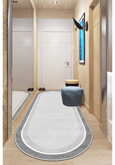 West Home Makinede Yıkanabilir Kaymaz Taban Leke Tutmaz Oval Modern Yolluk Ev Dekorasyonu İçin Gri Kesme Yolluk Wh600 Grey Oval Yolluk