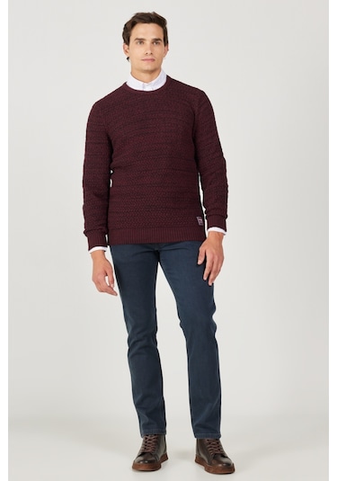 Wrangler Regular Fit Normal Kesim Bisiklet Yaka Bordo Erkek Triko Kazak W232580810 Bordo